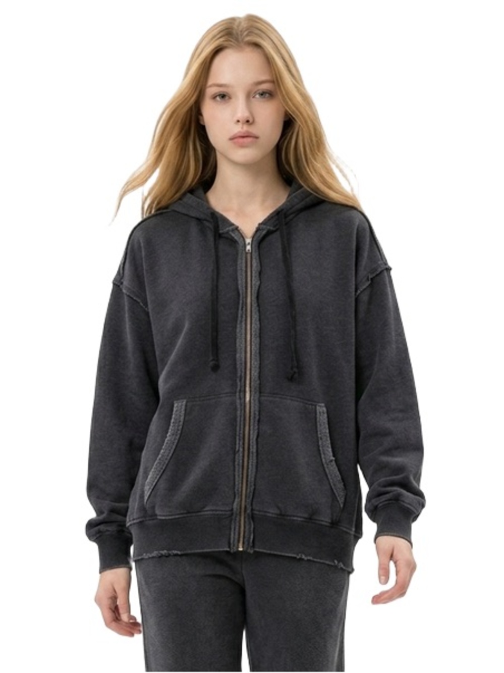 Women's washed out Black Zip-Up Hoodie sweatshirt